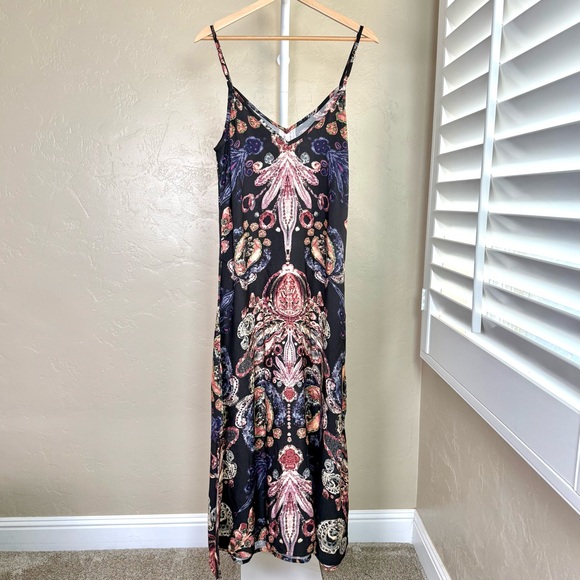 Boho Natural Life Gracie Slip Maxi Dress Black Motif Rayon NWT Small - Picture 6 of 8